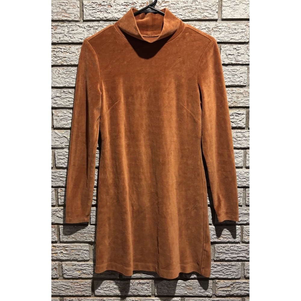 Everlane Rust Brown Velour Turtleneck Long Sleeve Mini Dress Small